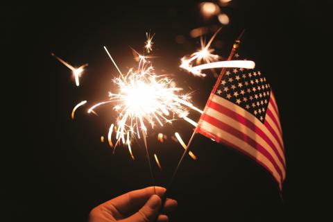 American flag and sparkler